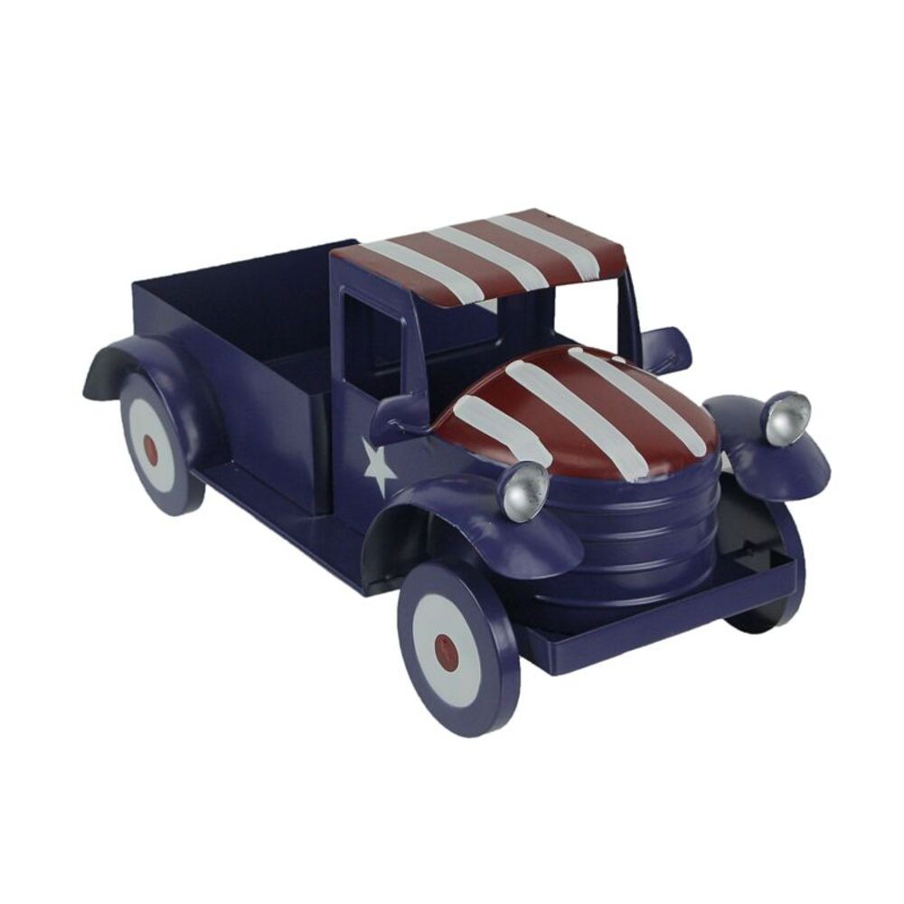 Rustic Blue Metal Vintage Patriotic Pickup Truck Planter Antique Stars & Stripes